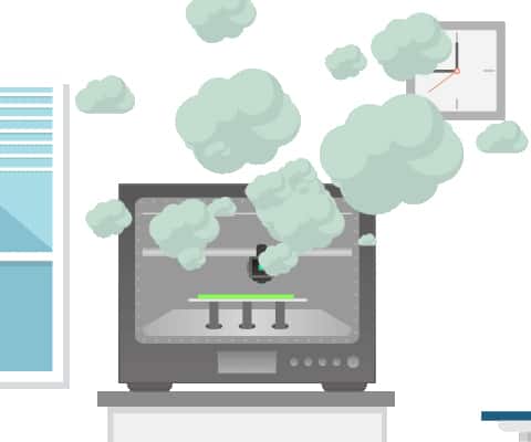 illustration d'une imprimante 3D eméttant des pollutions