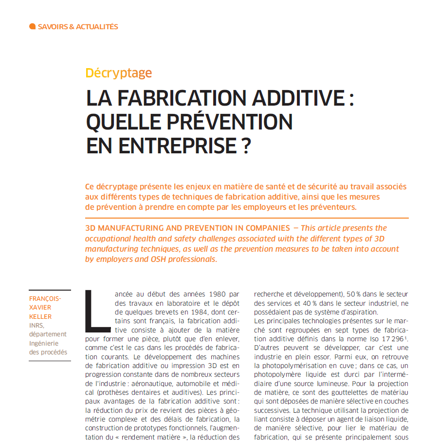 Impression 3D prevention en entreprise